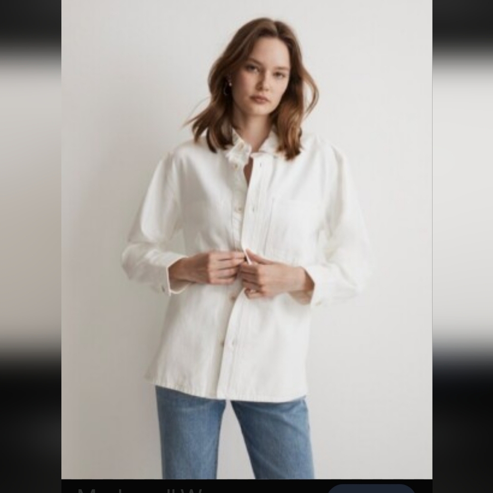 Madewell Womens White Denim Oversized Fit Chore Jacket Size XL